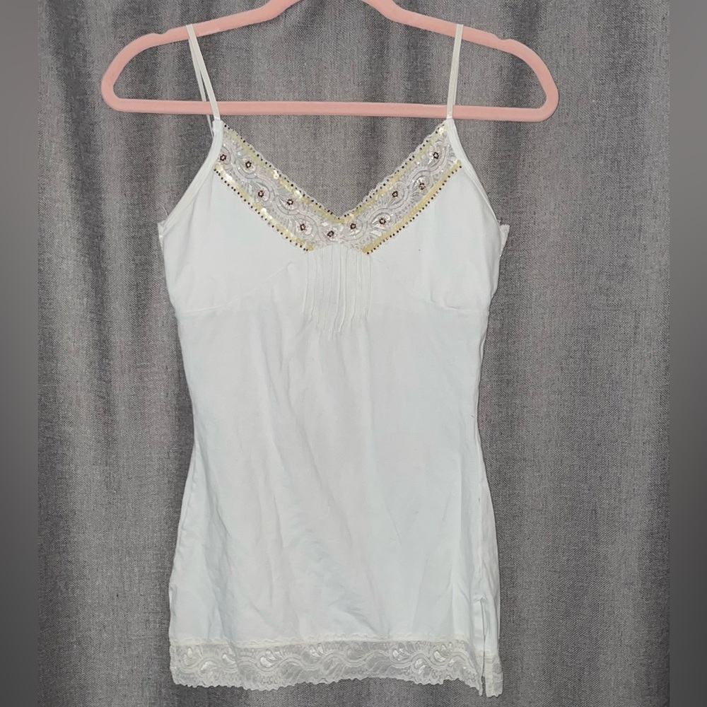 Urban Behavior cream tank top with lace trim. Size small